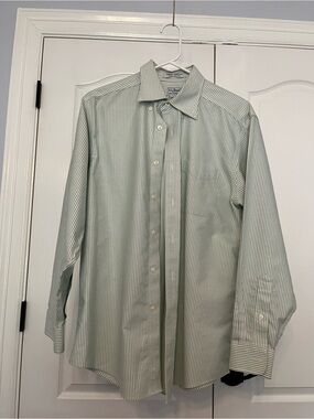 L.L. Bean Men’s Light Green and White Pinstripe Dress Shirt